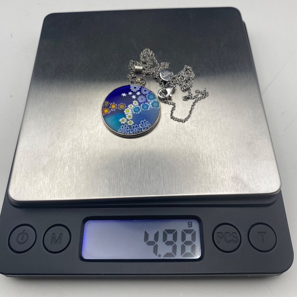 925 Sterling Silver Murano Millefiori Glass Pendant Necklace 18" Vera Wang Chain - Picture 10 of 10